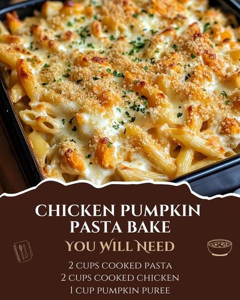 Flavorful Recipes | Chicken Pumpkin Pasta Bake 🍗🎃 | Facebook Chicken With Pumpkin Recipe, Thanksgiving Pasta Recipes, Pumpkin Pasta Recipes, Thanksgiving Pasta, Pumpkin Pasta Bake, Chicken Ragu, Pumpkin Pasta Recipe, Pumpkin Pasta Sauce, Friendsgiving Ideas