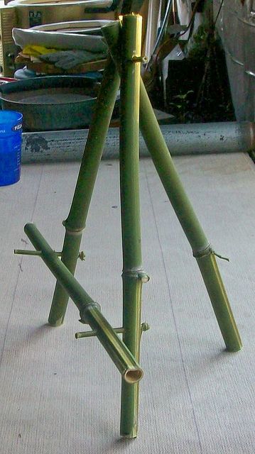 Bamboo Easel side view | Flickr - Photo Sharing! Bamboo Tripod, Bamboo Easel, Whiteboard Stand, Bamboo Diy, Table Centerpieces Diy, Bamboo Wind Chimes, Bamboo Trellis, Thrift Store Decor, Bamboo Decor