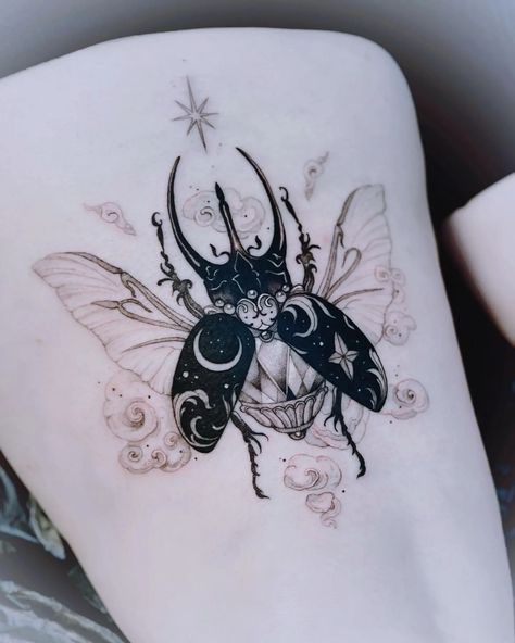 Rhino Beetle Tattoo, Beetle With Wings, Scarab Beetle Tattoo, Wings Tattoo Meaning, Simbols Tattoo, Scarab Tattoo, Rhino Beetle, Beetle Tattoo, Bug Tattoo