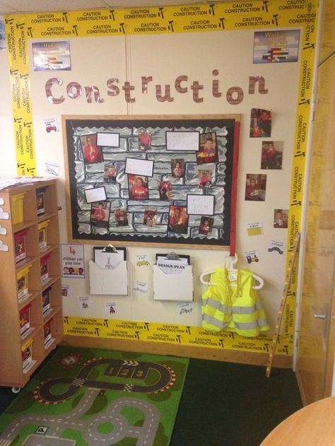 Construction Eyfs, Construction Area Ideas, Preschool Construction, Reception Classroom, Pico Projector, Blocks Preschool, Eyfs Classroom, Early Years Classroom, Preschool Rooms