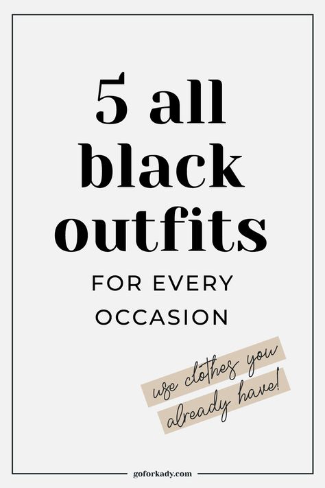 Need inspiration on how to style an all black outfit? These 5 all black outfits are perfect for every occasion, from work outfits to date night. Build these looks with clothes you already have in your closet! Wear these all black outfits in summer 2020. Dressing In Black Outfits, How To Wear All Black, All Black Outfit Accessories, Black Fancy Dinner Outfit, I Only Wear Black, All Black Winter Outfit Dressy, Classy Outfits Black, How To Wear All Black Outfit, All Black Outfit Summer Night