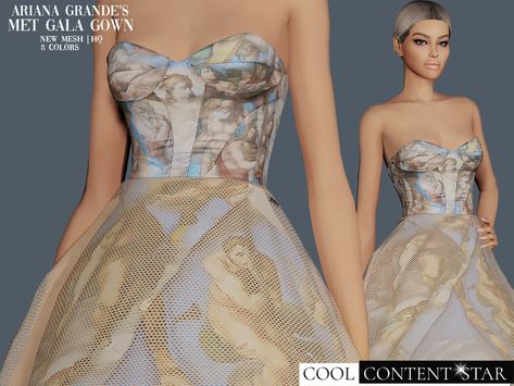 Sims 4 Met Gala Dress, Sims 4 Sheer Dress, Sims 4 Cc Ariana Grande Clothes, Sims 4 Haute Couture Cc, Met Gala Sims 4 Cc, Sims 4 Famous Cc, Sims 4 Cc Celebrity Clothes, Sims 4 Ariana Grande Cc, Sims 4 Ball Gown