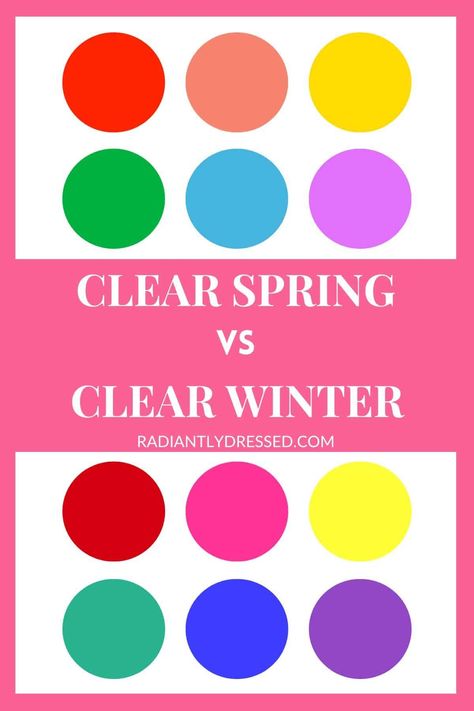 Are you a Clear Spring or a Clear Winter? Discover your true color season with our comprehensive guide! Learn how to assess your skin’s undertones, evaluate contrast and intensity, and identify the best neutrals for your palette. Embrace the vibrant warmth of Clear Spring or the stark coolness of Clear Winter and transform your wardrobe today! Clear Spring Palette, Radiantly Dressed, Color Analysis Winter, Radiant Woman, Deep Winter Palette, Clear Winter, Clear Spring, Spring Palette, Color Test