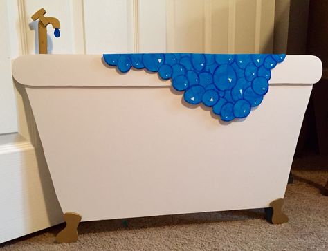 Foam board bath tub prop Bathtub Prop Diy, Cardboard Props Backdrops, Bath Tub Trunk Or Treat, Bath Tub Costume, Trunk Or Treat Bathtub, Bathtub Trunk Or Treat, Foam Props Diy, Cardboard Bathtub, Bubble Bath Trunk Or Treat