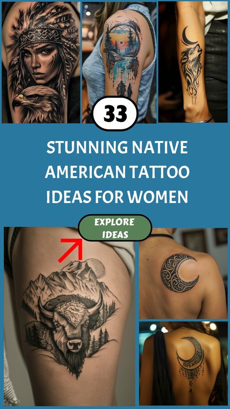 Discover stunning Native American tattoo ideas for women that celebrate rich cultural heritage and timeless beauty. Explore traditional and modern Native American tattoo designs, symbolizing courage, strength, and spirituality. Find inspiration for your next meaningful tattoo with these captivating Native American tattoo design ideas for women. Embark on a journey to honor indigenous traditions and craft a unique piece of art that reflects your individuality. Native Print Tattoo, Cree Native Tattoos, Hawk Tattoos For Women, Indian Wolf Tattoo, Traditional Native American Tattoos, Ojibwe Tattoo, Native American Tattoos Cherokee, Rustic Tattoos For Women, Native American Tattoos For Women