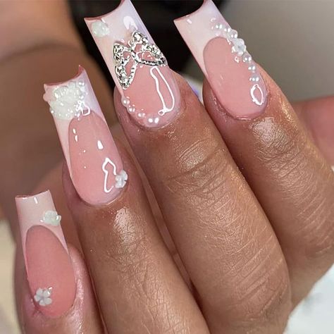 Introducing these YOSOMK Short Pink French Tip Nails! 🌸🦋 They feature the perfect pink french tips, silver butterfly gems, and delicate pearl nail design. As an affiliate I am so happy to share my affiliate link with you. Find more details here - Visit Now! 💅 #FrenchTips #PinkFrenchTips #PinkNails #NudeNails #SilverNails #SilverButterflyGems #ButterflyCharms #ButterflyNails #PearlNails #PinkPearlNails #PearlGems #PearlNailGems #NailGems #PinkNailTrends #CurrentNailTrends2023 #BaddieNailTrends Prom Nails With Butterflies, Pink And White Nails Butterfly, Light Pink Nails With Gems, Silver Butterfly Nails, Butterfly Gem Nails, Silver And Pink Nails, Light Pink Nail Polish, Sliver Nails, Light Pink Nails