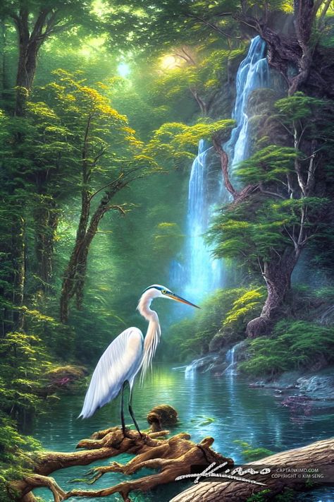 Oil Painting Nature Pictures, Nature Scenes Painting, Beautiful Oil Paintings Landscapes, Sceneries Painting, Oil Painting Landscape Beginners, Waterfalls Painting, Beautiful Scenery Paintings, Waterfall Painting, Bird Painting Acrylic