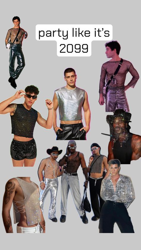 men’s outfits that are silver, shiny, dark, chromatic, futuristic, and perfect for parties or night clubs Clubbing Outfits Nightclub Men, Chrome Aesthetic, Clubbing Outfits Nightclub, Outfits Nightclub, Night Out Outfits, Men Aesthetic, Club Fashion, Out Outfits, Clubbing Outfits