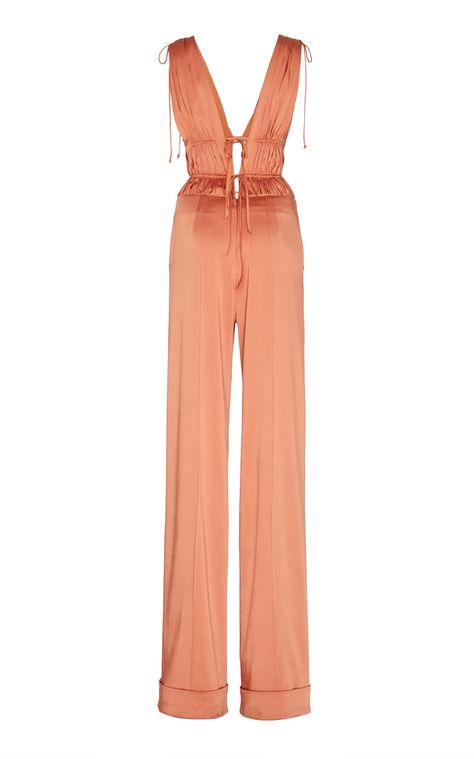 Glamorous Spring Satin Jumpsuit, Spring Beach Jumpsuit With Ruched Detail, Chic Satin Jumpsuits And Rompers With V-neck, Mara Hoffman Jumpsuit, Moda Operandi Jumpsuit, Satin Jumpsuit, Brunei Darussalam, Orange Satin, Jonathan Simkhai