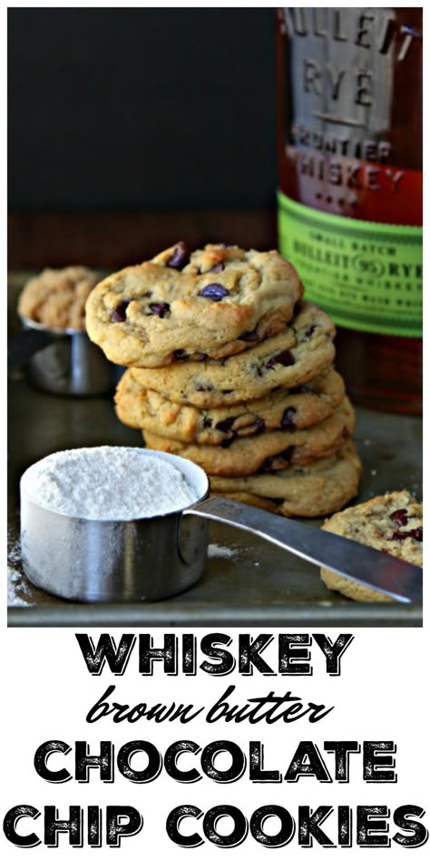 Whiskey Cookies, Brown Butter Chocolate Chip, Brown Butter Chocolate Chip Cookies, Boozy Desserts, Butter Chocolate, Homemade Chocolate, Brown Butter, Cookies Recipes Chocolate Chip, Clean Eating Snacks