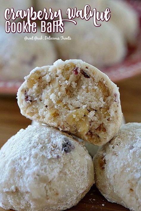 Cranberry Walnut Cookie Balls are delicious and are the perfect homemade holiday cookie with cranberries and walnuts, coated in powdered sugar. #dessertfoodrecipes #dessertrecipes #baked #holidaydesserts #greatgrubdelicioustreats Xmas Sweets, Easy Holiday Cookies, Cookie Balls, Cookie Cake Pie, Party Food Dessert, Slow Cooker Desserts, Walnut Cookies, Cranberry Cookies, Christmas Foods