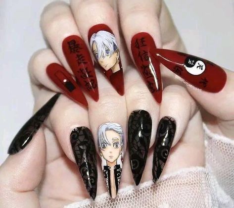 Tokyo Revengers Nails Ideas, Tokyo Revengers Nails Art, Tokyo Revengers Nails, Anime Nail Art, Anime Nail, Diy Fashion Photography, Nail Tip Designs, Anime Nails, Goth Nails