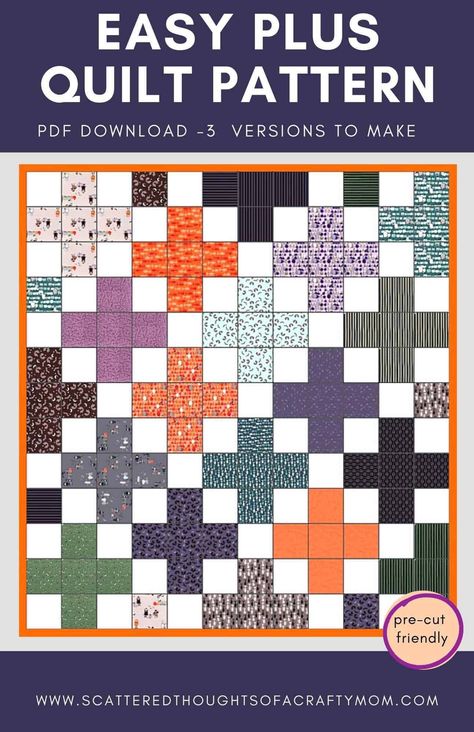 This easy to make free plus quilt pattern is a modern take on the fast and easy plus quilt. This beginner friendly quilt pattern comes together super fast so you can enjoy your creation immediately. The pdf pattern is available as a lap size quilt with three different versions! Choose the one you like best and get to quilting! Plus Quilt Pattern, Diy Quilt Patterns, Simple Quilt Pattern, Quilt Beginner, Quilt Math, 4h Project Ideas, Quilting Math, Puzzle Pattern, Simple Quilt