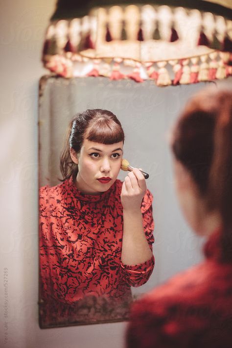 Reflection of a woman applying makeup in her bathroom Woman Applying Makeup, Her Bathroom, Applying Makeup, Dressing Mirror, A Mirror, How To Apply Makeup, Revlon, Comb, A Woman