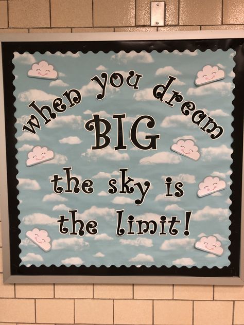 In The Clouds Classroom Theme, Dare To Dream Bulletin Board, Proud Cloud Display, Cloud Theme Classroom Decor, I Have A Dream Bulletin Board, The Sky Is The Limit Classroom Theme, Sky Theme Classroom Decorations, Cloud Themed Classroom, Weather Theme Classroom Decorations