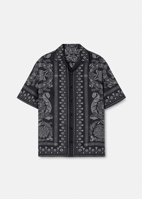 Versace Mens Shirt, Versace Silk Shirt, Black Shirt Men, Black Casual Shirt, Button Down Shirt Men, Diy Denim Jacket, Bbq Grill Design, Luxury Clothes Men, Baroque Print