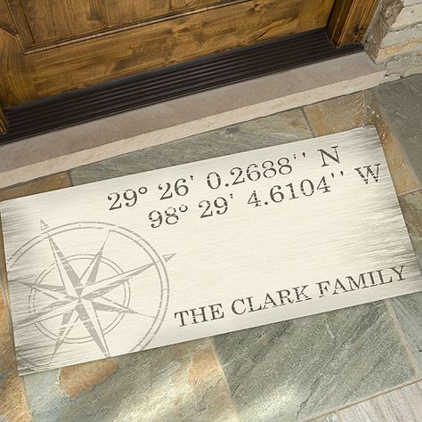 Latitude & Longitude 20x48 Personalized Doormat Latitude And Longitude, Personalized Wood Signs, Gps Navigation System, Latitude Longitude, Gps Coordinates, Custom Doormat, Personalized Door Mats, Sponge Cleaning, Recycled Rubber