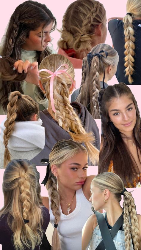 Braided Hairstyles! #braids #braidedhairstyles #collages #hairinspo #braidinspo Slick Back Braid, Preppy Hairstyles, Hairstyle Examples, High Ponytail Hairstyles, Prom Hairstyles For Short Hair, Hairstyles For Layered Hair, Dance Hairstyles, Game Day Hair, Hairdos For Curly Hair