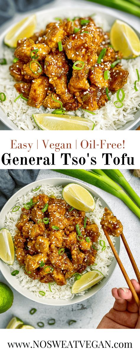 General Tso Tofu This General Tso Tofu is full of amazing flavors and has a perfect balance of sweet, earthy, and spicy. If you're craving a vegan version of General Tso's Chicken, then this dish is just right. It's the perfect quick, easy, and healthier vegan fake-out meal! General Tso Tofu Easy, Vegetarian General Tso, General Tsos Tofu Recipes, Vegan General Tso Sauce, Crock Pot Tofu Recipes, Tofu General Tso Recipes, Wfpb Tofu Recipes, Best Vegan Tofu Recipes, Oil Free Tofu Recipes