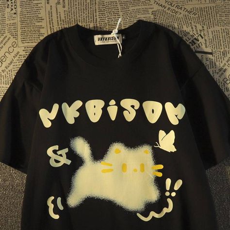 Rock Street Style, Kitten Surprise, Butterfly T Shirt, Summer Couples, Half Sleeve Tops, After Life, Style Cardigan, Harajuku Fashion, Cartoon Cat