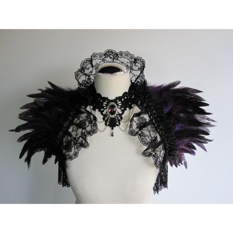 Feathered Outfit, Feather Clothes, Wrap Shrug, Feather Outfit, Gothic Burlesque, Feather Wrap, Purple Gothic, Raven Queen, Rooster Feathers