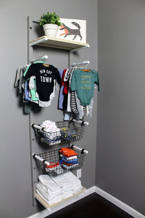 Baby Closets, Gods Blessing, Nursery Gray, Dress Rack, Storage Shoes, Book Bin, Storing Baby Clothes, Diy Shelf, Diy Clothes Rack