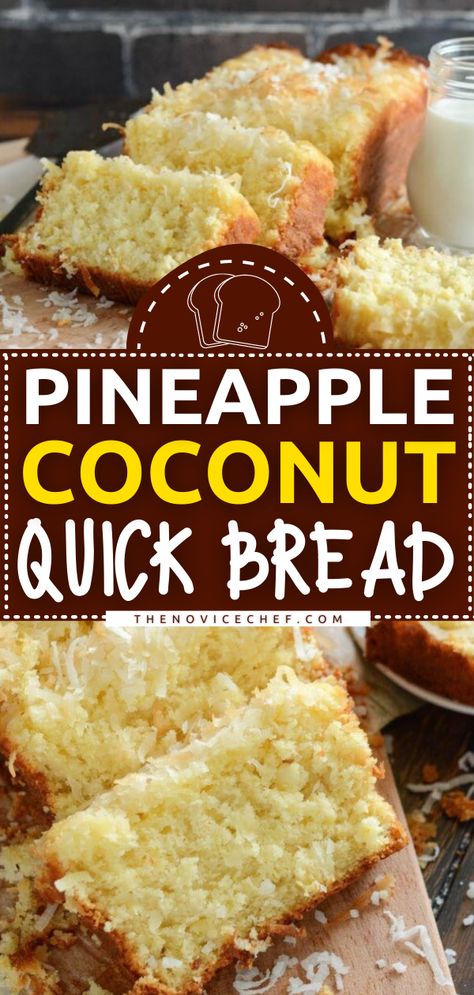 Pineapple Coconut Quick Bread Coconut Quick Bread, Coconut Treats, Flavored Bread, Coconut Bread Recipe, Pineapple Bread, Christmas Brunch Recipes, Dessert Breads, Quick Bread Recipe, Cinnamon Breakfast