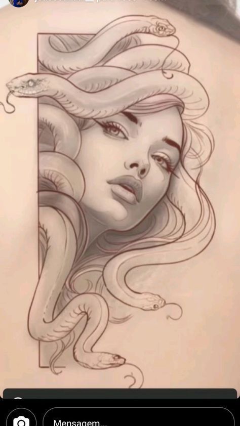 Medusa Art Reference, Medusa Drawing Reference, Laughing Skull Drawing, Achelois Goddess Tattoo, Madusa Drawings Beautiful, Medusa Sketch Drawing, Medusa Drawing Beautiful, Medusa Drawing Sketches, Minimalist Back Tattoo Women