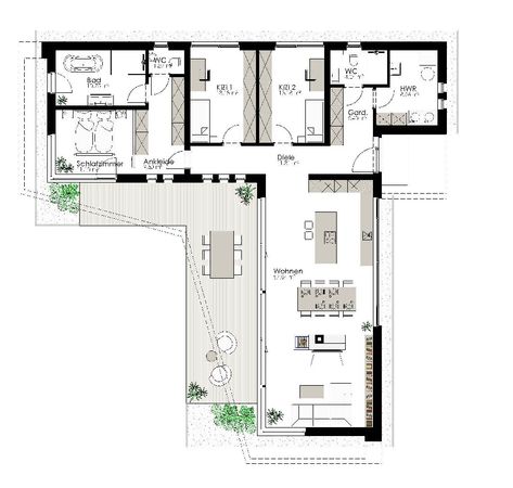 L Shaped House Plans, U Shaped Houses, L Shaped House, Create Floor Plan, Solid Brick, Apartment Floor Plan, House Construction Plan, House Layout Plans, Model House Plan