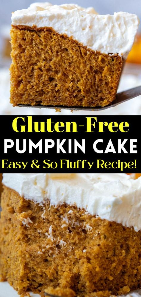 It's time to end all searches for gluten-free pumpkin cake recipes! This magnificently light, fluffy pumpkin sheet cake is easy to make using gluten-free all purpose flour, avoiding common problems like a dense, heavy crumb. How? Using a simple technique borrowed from sponge cake and less oil makes this homemade cake knock-out airy. Spread on the heavenly whipped cream cheese frosting and you have the best cake recipe ever! Gluten Free Pumpkin Cake, Pumpkin Cake Recipe, Pumpkin Cake Easy, Gluten Free Pumpkin Recipes, Gluten Free Pumpkin Spice, Pumpkin Pie Cake, Whipped Cream Cheese Frosting, Pumpkin Sheet Cake, Gluten Free Thanksgiving