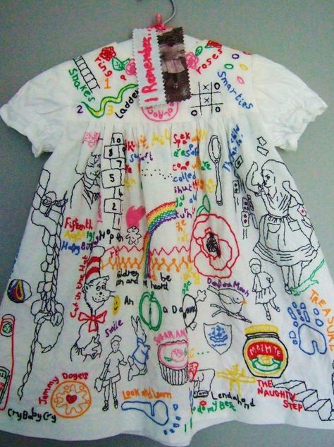 Memory Textiles, Memories Textiles, Embroidery Kids Clothes, Embroidery Memory, 60s Embroidery, Childhood Clothes, Childhood Fashion, Hand Embroidered Dress, Fashion Design School