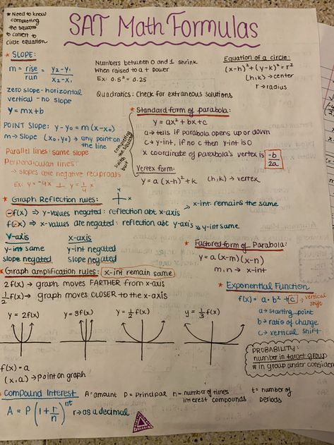 Sat Formula Sheet, Sat Math Study Notes, Act Tips Math, Collage Math Notes, Sat Prep Notes, Cheat Sheets For Exam Math, Sat Grammar Rules, Math Cheat Sheet Aesthetic, Sat Test Aesthetic