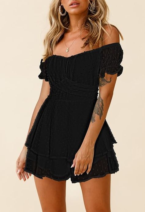 This off-shoulder ruffle chiffon romper is perfect for a boho-inspired look. Made with polyester fabric, it offers comfort and style. Available in various colors and sizes. Machine washable for easy care.  #BohoRomper #OffShoulderJumpsuit #ChiffonPlaysuit #RuffleRomper #SummerFashion Womens Rompers, Shorts Jumpsuit, Chiffon Jumpsuit, Chiffon Romper, Off Shoulder Jumpsuit, Chiffon Shorts, Boho Romper, Ruffle Romper, Chiffon Ruffle