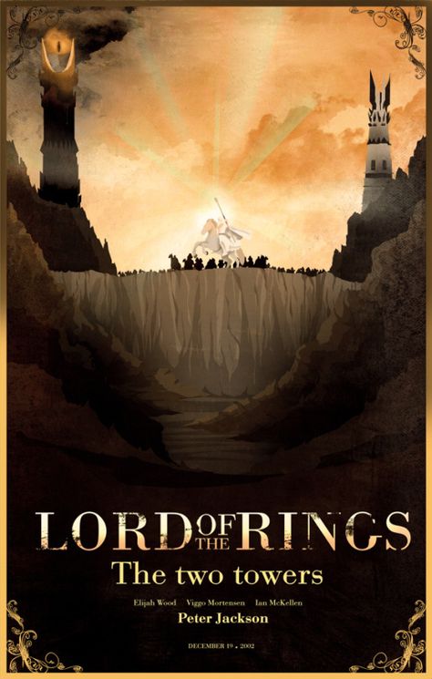 LOTR Two Towers Hobbit Art, Two Towers, Ian Mckellen, Elijah Wood, Lotr Art, Viggo Mortensen, The Two Towers, Lord Of The Ring, Alternative Movie Posters