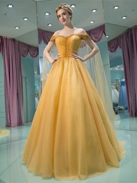 Hufflepuff Dress, Hufflepuff Fashion, Rhinestone Prom Dress, Blue Tulle Prom Dress, Modest Prom Dress, Prom Dresses Off The Shoulder, Triangle Hair, Modest Prom, Prom Dress Evening