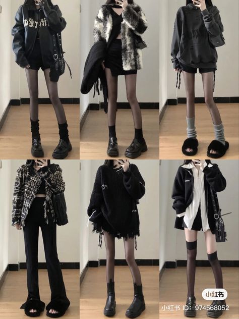 Alt Outfits For Winter, Black And Gray Outfits, Goth School Outfit, Modeling Outfits, 일본 패션, Easy Trendy Outfits, Live Fashion, Harajuku Fashion