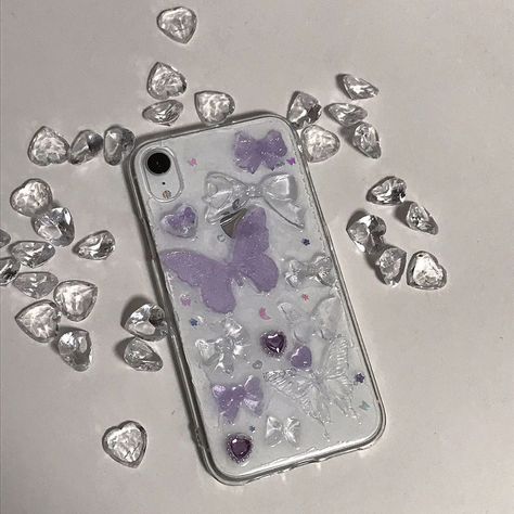 Hearts Butterflies, Resin Phone Case, Aesthetic Phone Cases, Creative Iphone Case, Clear Heart, Decoden Phone Case, Girly Phone Cases, Kawaii Phone Case, Pretty Iphone Cases