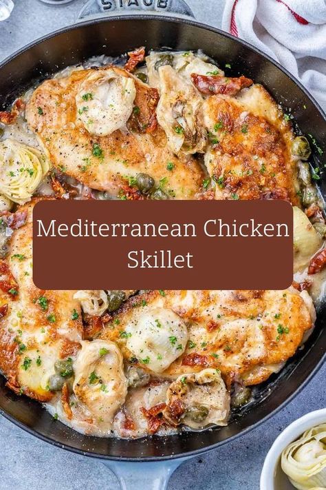 Chicken for dinner! Check out the recipe. Chicken Based Dinners, Metteranian Chicken, Mediterranean Diet Chicken Recipes Easy, Mediterranean Chicken Dinner Recipes, Mediterranean Sunday Dinner, Mediterranean Chicken And Vegetables, Meteranian Chicken, Mediterranean Meal Recipes, Greek Chicken Recipes Skillet