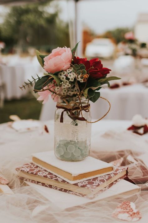 Maroon And Pink Centerpieces, Burgundy White Sage Wedding, Burgundy And Blush Wedding Centerpieces, Green Wedding Centerpieces, Grandmas Birthday, Mason Jar Wedding Decor, Bud Vases Wedding, Blush Wedding Centerpieces, Blush Centerpiece