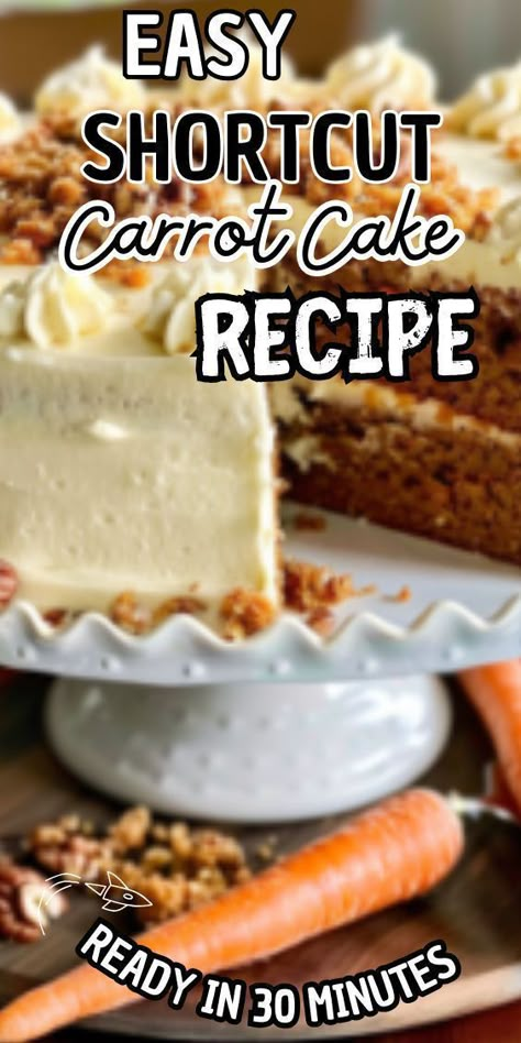 Easy Shortcut Carrot Cake With this easy recipe, you can enjoy all the delicious flavors of a classic carrot cake in a fraction of the time. Imagine moist, spiced cake layers infused with carrots, walnuts, and warm cinnamon, all topped with a generous layer of Carrot Cake Recipe With Baby Food, Box Carrot Cake Recipe, Best Carrot Cake Recipe From Scratch, Carrot Cake Recipe From Scratch, Carrot Recipes Dessert, Sugar Free Carrot Cake, Classic Carrot Cake, Spiced Cake, Carrot Cake Recipe Easy