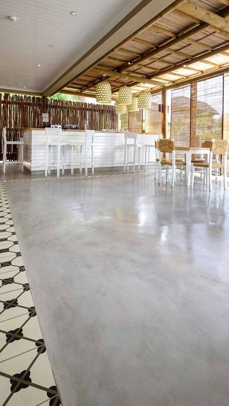 Treated Concrete Floors, Concrete And Tile Floor, Cement Flooring In House, Industrial Flooring Ideas, Cretecote Floors, Cement Floors In House, Cement Floor Ideas, Cemcrete Floors, Grey Floors