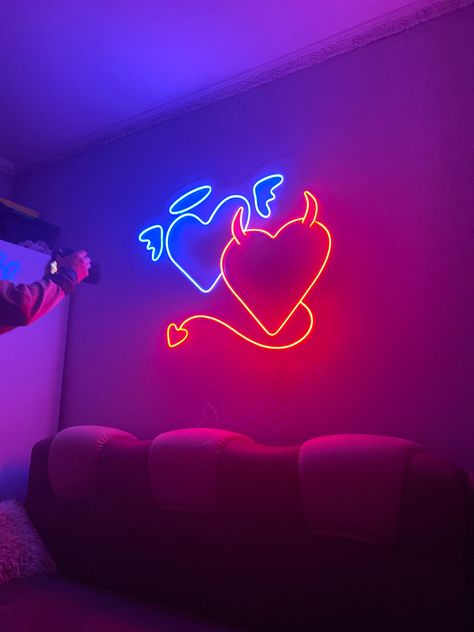 Valentine Neon Signs, Neon Lights Bedroom Aesthetic, Room Neon Signs, Goth Bedroom Aesthetic, Mood Lighting Bedroom, Aesthetic Lamps, Light Goth, Heart Neon Sign, Always On Display