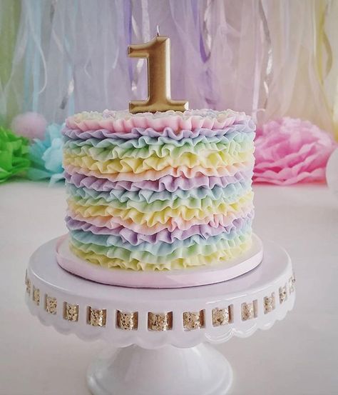 Cake Smash Unicorn Theme, Pastel Rainbow Birthday Party Cake, Pastel 1st Birthday Cake, Unicorn Smash Cake 1st Birthday, Baby Smash Cakes, Pastel 1st Birthday Girl, Pastel Rainbow 1st Birthday Party, 1 Year Baby Girl Birthday Cake, Cake Smash Cake Ideas