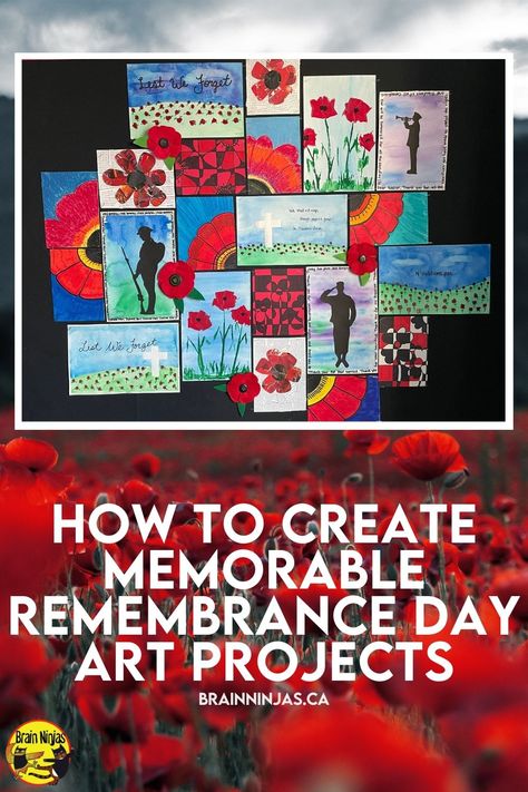 If you do a search for Remembrance Day art projects, you’ll find that there is a lot that has students creating poppy art. While we love to have our students create poppies, we wanted to have art projects that go beyond the poppy. We put together this blog post to share some Remembrance Day art projects that are perfect for upper elementary students because they take a bit more time and care, and are still beautiful additions to our Remembrance Day art displays. Rememberance Day Art Ideas, Veterans Day Elementary Art, Remembrance Day Display Ideas, Poppy Remembrance Day Art, Remembrance Day Art Middle School, Remembrance Day Art For Kids, Veterans Day Art Projects, Collaborate Art, Poppy Artwork