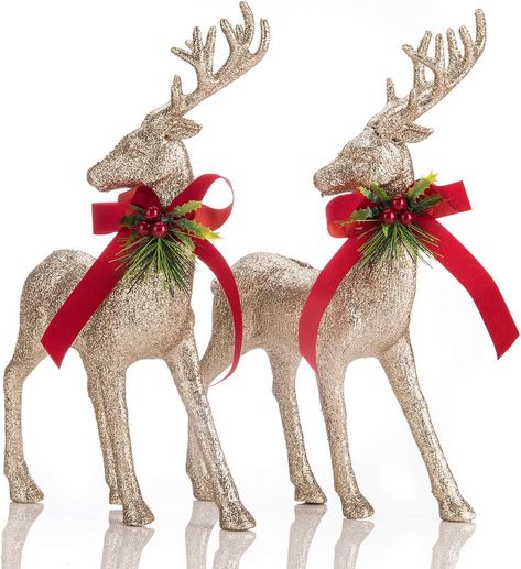 ARCCI 2 Sets Standing Reindeer Decorations Christmas Deer Figurines, Champagne Gold Reindeer Figure for Table top Shelf Office Desk Winter Decor - Xmas Ornaments Reindeer Figurines, Reindeer Decor, Reindeer Statue, Reindeer Figure, Deer Figurines, Christmas Reindeer Decorations, Deer Statues, Reindeer Figurine, Gold Reindeer