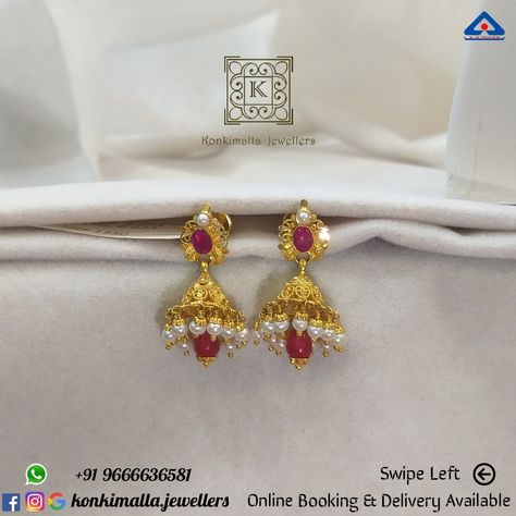 5 Grams Gold Earrings Jumka, 6 Grams Gold Earrings, Small Buttalu Earrings Gold, Buttalu Earrings Gold, Buttalu Earrings, Gold Buttalu, Ns Logo, Indian Gold Necklace Designs, Gold Earrings For Kids