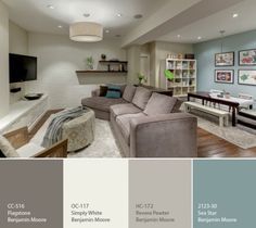 I like this color scheme for the living room and dining room...Family room ideas w/ just fab colors #decor Basement Colors, Light Paint Colors, Living Room Color Schemes, Vinyl Decor, Trendy Living Rooms, Living Room And Dining Room, Room Paint Colors, Room Color Schemes, Design Apartment