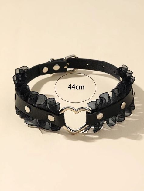 Heart & Studded Decor Ruffle Trim Choker | SHEIN USA Anime Collar, Leather Choker Collars, Chocker Necklace, Womens Chokers, New Rock, Leather Chokers, Watches Women Fashion, Choker Collar, Really Cute Outfits