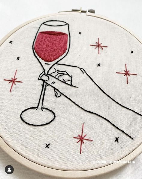 Wine Glass Embroidery, Wine Embroidery, Glass Embroidery, Hands Embroidery, Fall Embroidery Designs, Valentine Embroidery, Simple Hand Embroidery Patterns, Halloween Embroidery Designs, Christmas Embroidery Patterns