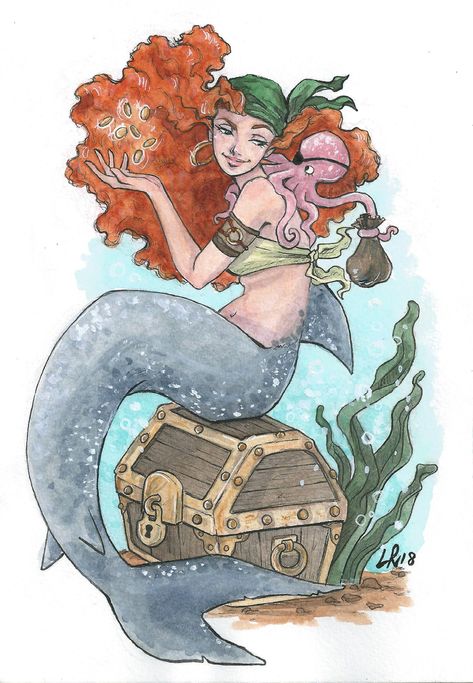 Mermaid And Octopus, Drawing Mermaid, Pirate Mermaid, Mermaid Pirate, Shark Mermaid, Mermaid Song, Mermaid Watercolor, Mermaid Illustration, Mermaid Pictures